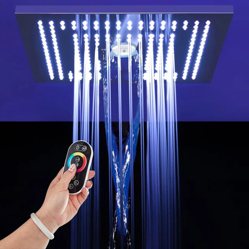 

Colorful LED Light Shower Head 304 SUS Rainfall Water Column Shower Bathroom 16 Inch Ceiling Showerheads Black Brushed Polished