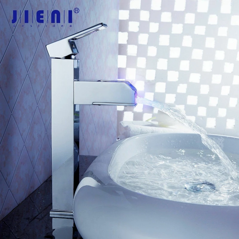 Смеситель JIENI из твердой латуни для ванной комнаты светодиодный смеситель