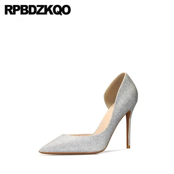 

pumps women dress ultra size 33 super glitter high heels shoes thin slip on pointed toe extreme silver 10 42 plus scarpin 8cm