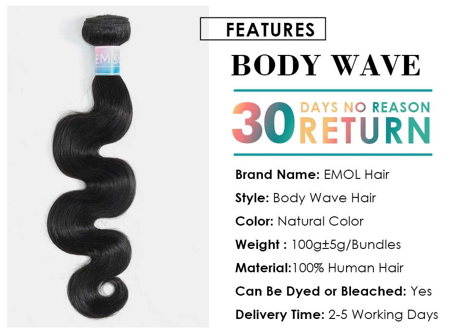 Emol Peruvian Body Wave Hair Bundles Natural Color Human Hair Weave Bundles 8-28Inch Non-Remy Hair 1/3/4 pcs Emol Peruvian Body Wave Hair Bundles Natural Color Human Hair Weave Bundles 8-28Inch Non-Remy Hair 1/3/4 pcs