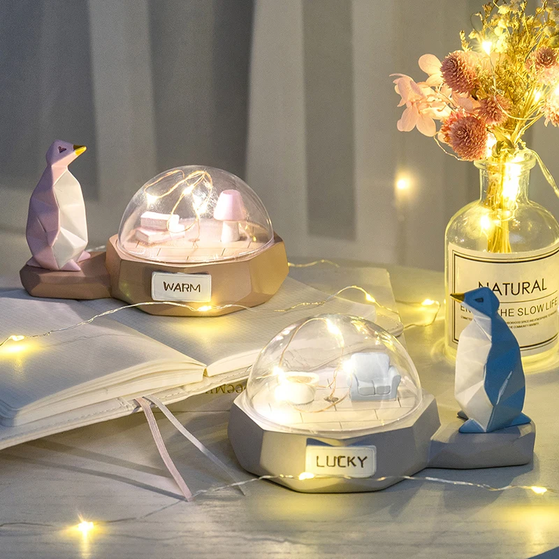 

Resin Penguin Night Light Glass Cover Home Decoration Bedroom Living Room Bookshelf Cafe Children Christmas Birthday Gift