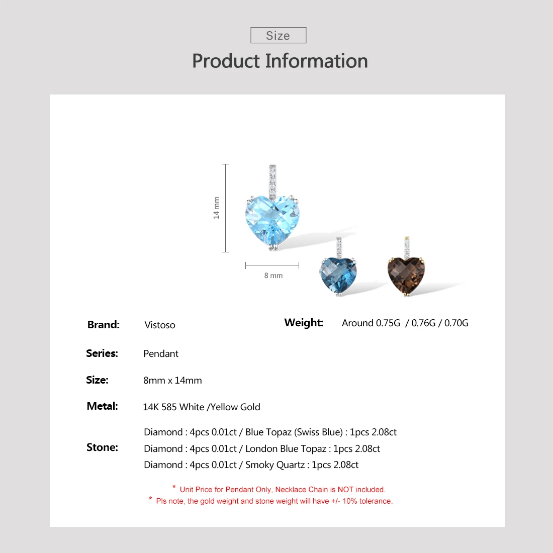 Pendant for pendant necklace gold necklace gold scarab pendant Women Radiant Sky Blue Topaz/Garnet/Smoky Quartz Diamond Fine Jewelry VISTOSO Genuine 14K 585 Rose/White/Yellow Gold