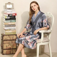 Длинный халат MS спальный халат имитированные шелковые халаты для женщин пижамы с принтом плюс размер женский халат нижнее белье женское кимоно Халат