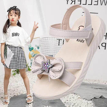 

2020 Summer Girls Sandals Kids Children Beach Sandals Princess Sweet Butterfly-knot On the Top Shiny Sats Rhinestone 26-37 Teena