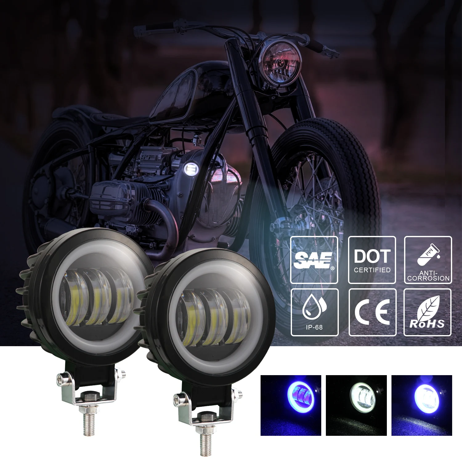 

DRL Work Light Work Light 6000K 12-30V Motorcycle Round Blue Spotlight
