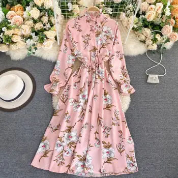 

Wchw Cgdsr High Waist Luxury Long Sleeve Autumn Winter Dress Boho 2020 Runway Dresses Women A-line Party Vintage Print Elegant