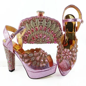 

Women Shoes and Bag Set Decorated with Artificial Rhinestone Ornaments African Rhinestone Shoes and Bag Sets Nigerian lady Shoes