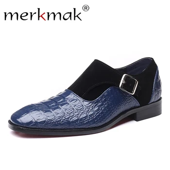 

Merkmak Crocodile Pattern Men Dress Shoes Slip On Fashion Splice Business Soft Leather Shoes Man Big Size 48 47 Shoes Male Flat