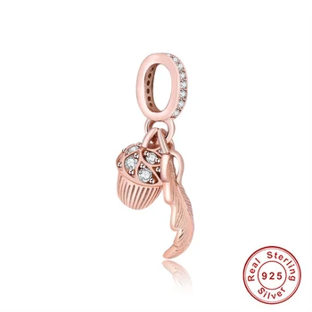 

Rose Gold Acorn & Leaf Pendant Authentic 100% 925 Sterling Silver Charm Fits Pandora Bracelets Bangle DIY Jewelry For Women Gift