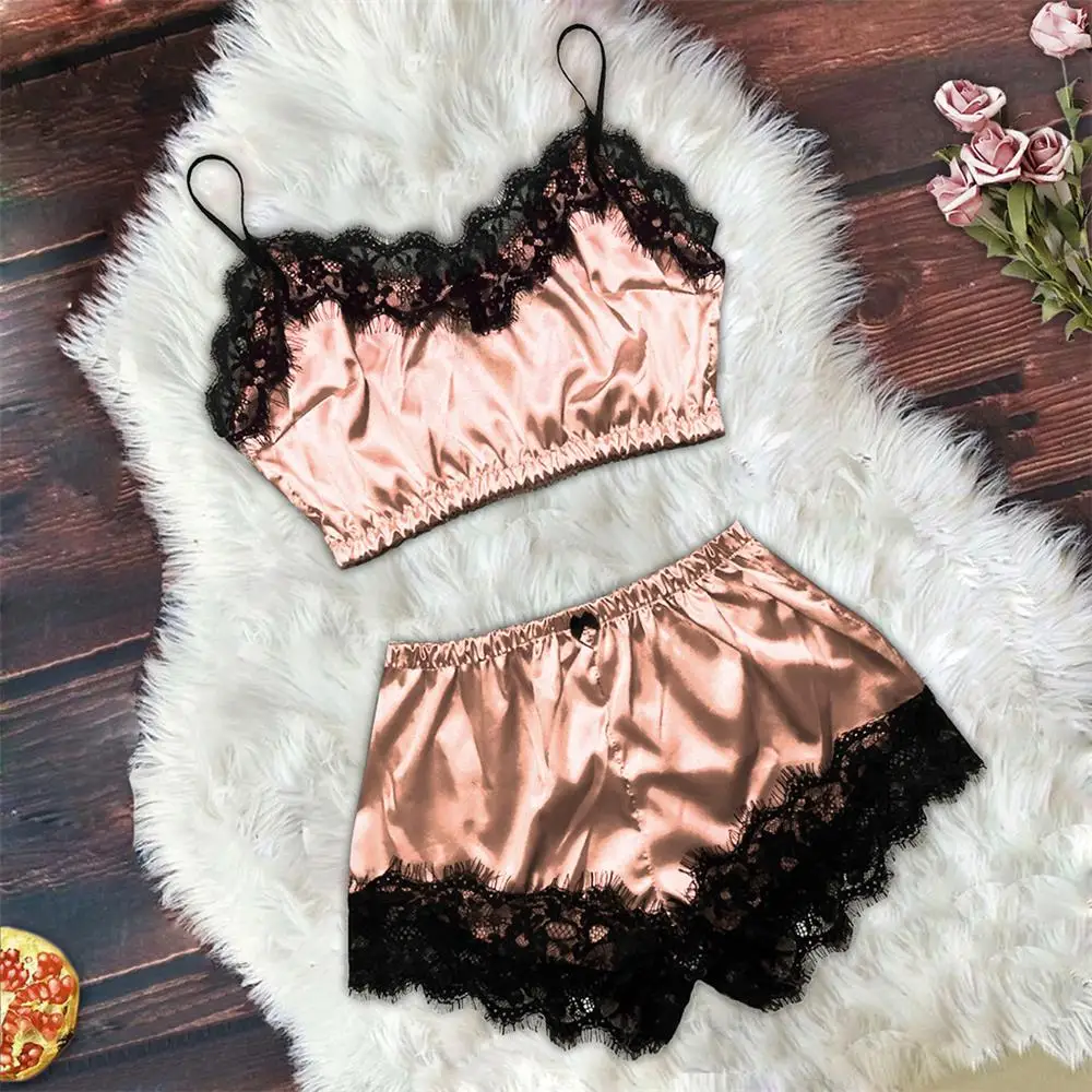 

Sexy Lingerie Lace Sleepwear Women's Pajama Set Fashion Temptation Babydoll Nightwear Cute Cami Top and Shorts Femme Home Suit