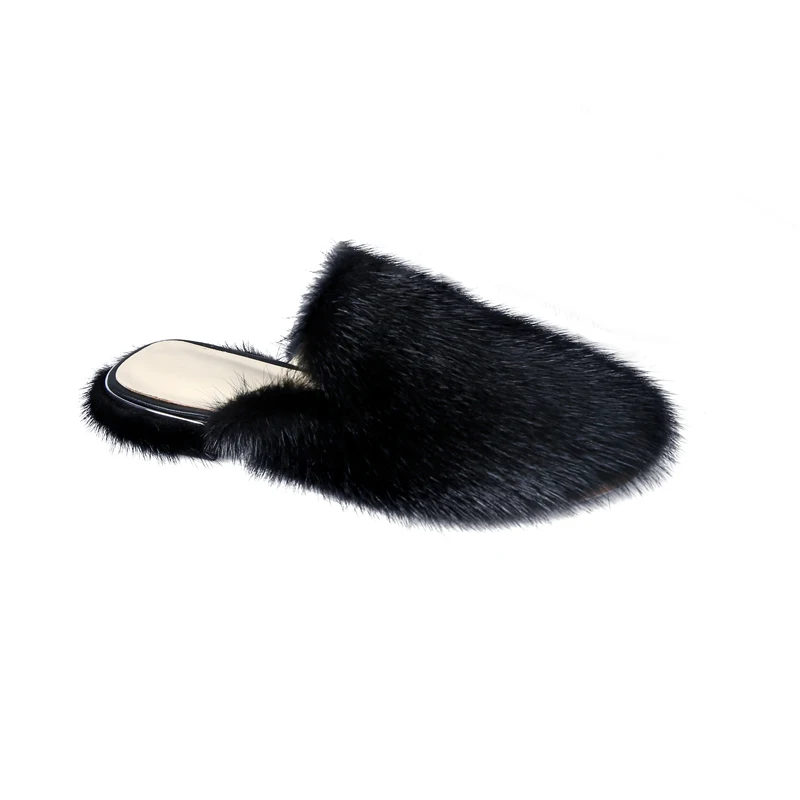 New Ladies Slippers 100% High Quality Mink Mule Shoes Real Mink Slippers Casual Flat Shoes Home Shoes Girls Outdoor Slippers