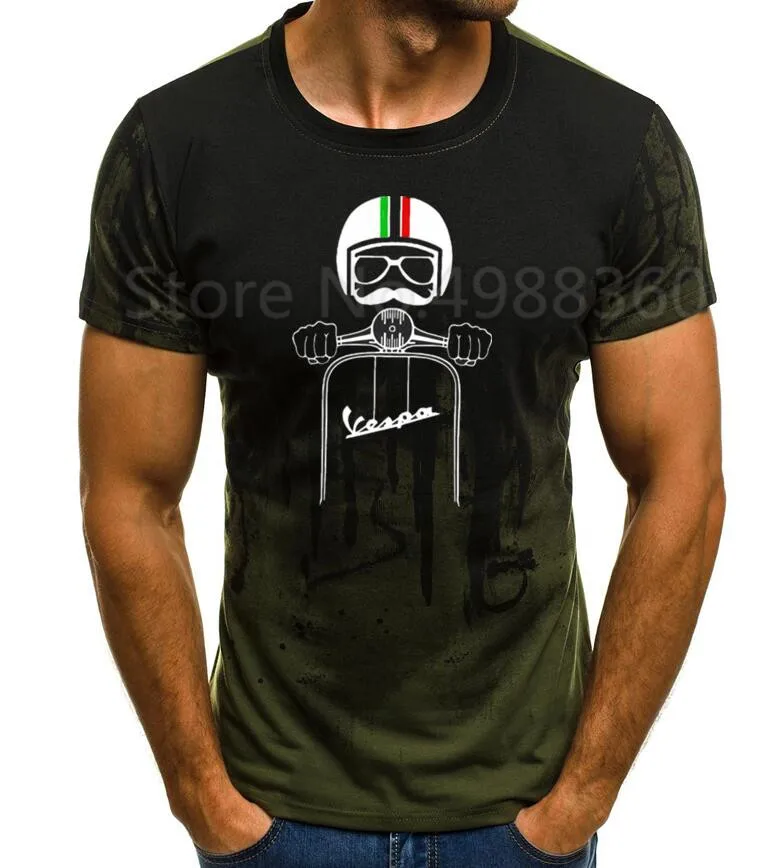  Vespa Classic T-shirt Men Gradient Color Short Sleeve Beefy Muscle Basic Solid Blouse Tee Shirt Top