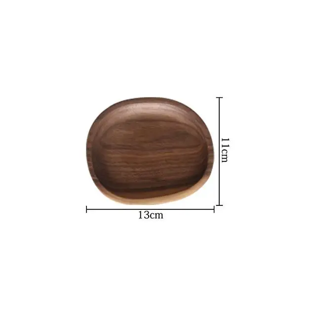JJ1438BL13x11CM Горячее предложение, тарелка из черного орехового дерева, фруктовое блюдо, тарелка, чайный поднос, десертный ужин, хлеб, пицца, деревянная тарелка, Ретро стиль, резиновый поднос для чая - Цвет: JJ1438BL13x11CM