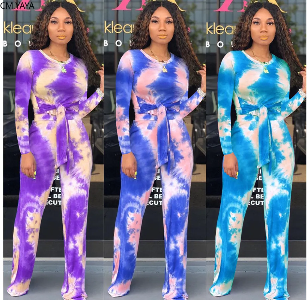 2019 осень тай-дай с космическим принтом Женский комплект футболка длинным рукавом