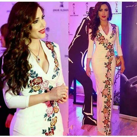 

Sexy 2019 vestidos de gala Evening Dresses v Neck 3/4 Long Sleeves Prom Dresses Applique Charming Formal Party Gowns prom dress