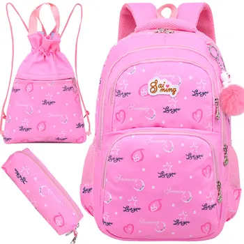 

3pc/set School Backpack Bag Printing Students schoolbag Nylon school bags for teenage girls Purse Mochila shoulder bags Backpack