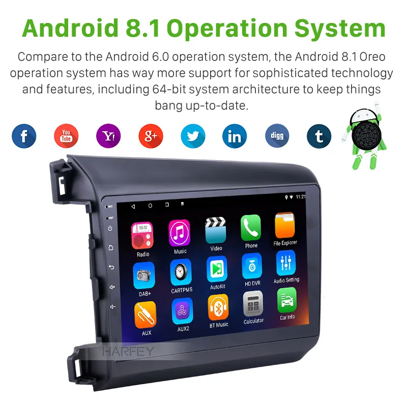 Flash Deal Harfey Car GPS Navigation 10.1 inch for 2012 Honda Civic Android 9.0 car multimedia Player with WIFI 2
