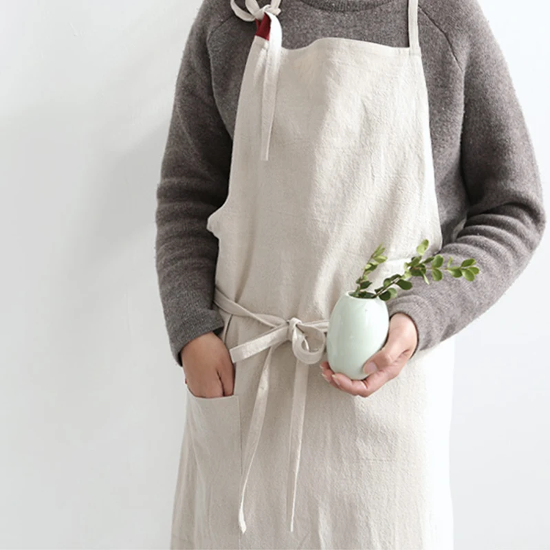 Brief High-end washable Super large cotton linen cooking apron for the kitchen unisex flower shops work clean aprons for woman