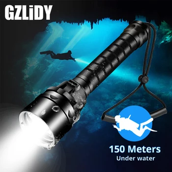 

Professional Diving LED Flashlight Portable IPX8 Waterproof Torch T6 L2 Super Bright 18650 Flashlights 200M Underwater Dive Lamp