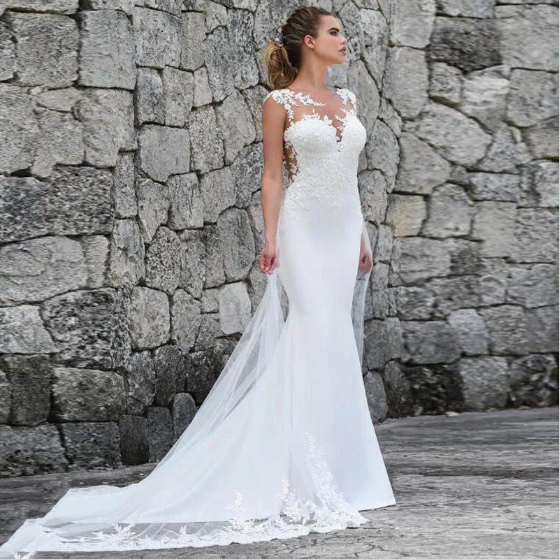 Customized Mermaid Wedding Dress 2025 Sexy See Through Back Sleeveless Lace Appliques Wedding Gowns For Bride Vestidos De Noiva 2