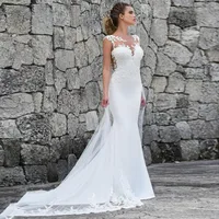 Customized Mermaid Wedding Dress 2025 Sexy See Through Back Sleeveless Lace Appliques Wedding Gowns For Bride Vestidos De Noiva 2