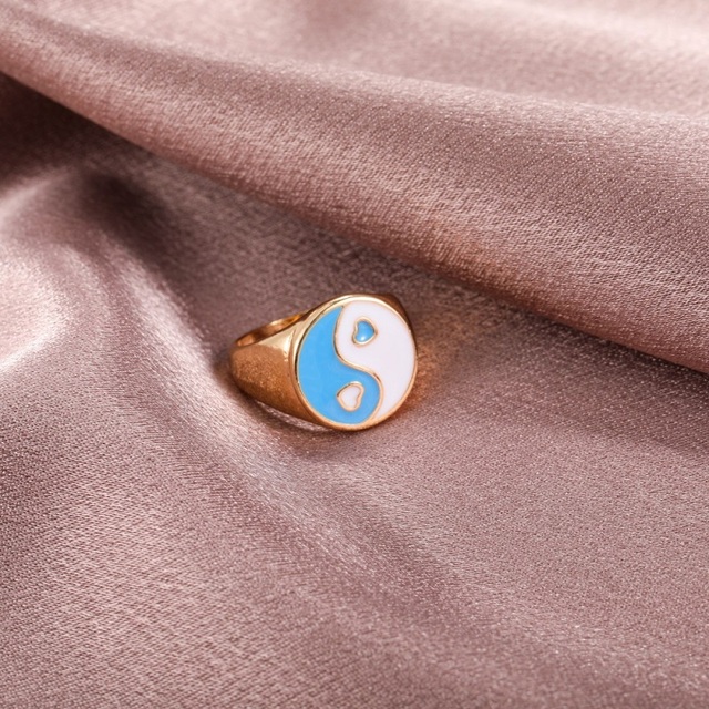 Y2K Chunky Mushroom Rings For Women Girls Vintage Gold Color Drip Oil Love Heart Clouds Flowers Rings Jewelry Gift