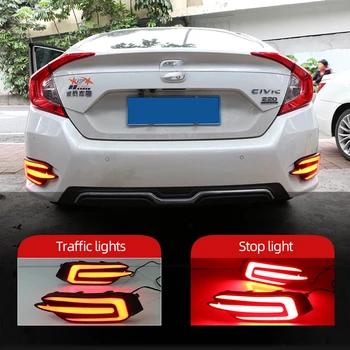 

CSCSNL 2Pcs For Honda Civic 2016 2017 2018 Reflector Car LED Tail Light Rear Fog Lamp Bumper Light Auto Bulb Brake Light