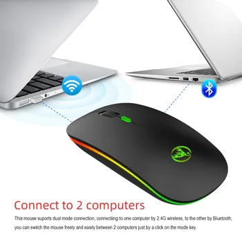 

T18 Dual Mode Mouse Bluetooth Wireless Mouse Rechargeable Silent 2.4Ghz Mouse Light Emitting Office Game Mute Mice