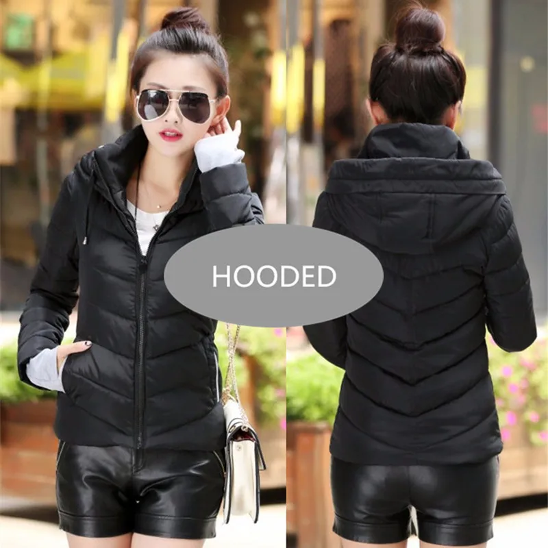 Hooded--Black Новое Женское модное пальто зимняя куртка женская верхняя одежда короткая стеганая куртка Женская парка с подкладкой Женское пальто - Цвет: Hooded--Black