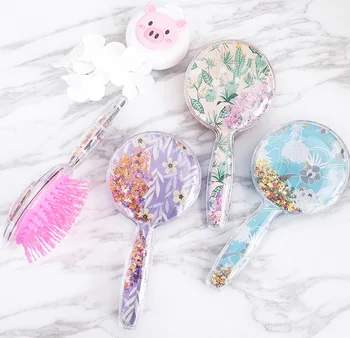 

Cartoon Sequins Catus Plant Round Anti-static Hair Brush Massage Comb Shower Wet Detangle Hair Brush Salon Hair Styling Tools