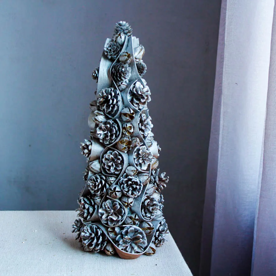 silver Сосновые шишки Рождественские украшения для дома Navidad серебряное золото Роскошные Рождественские елочные украшения деревенское Рождественское украшение - Цвет: silver