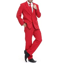 Ярко-красные мужские вечерние костюмы с двумя пуговицами, однотонный костюм для отдыха, праздничная вечеринка, два предмета, пиджак с галстуком и брюки