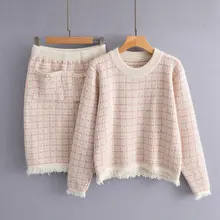 Осень и зима женский маленький ароматный свитер костюм женский комплект из двух предметов юбка