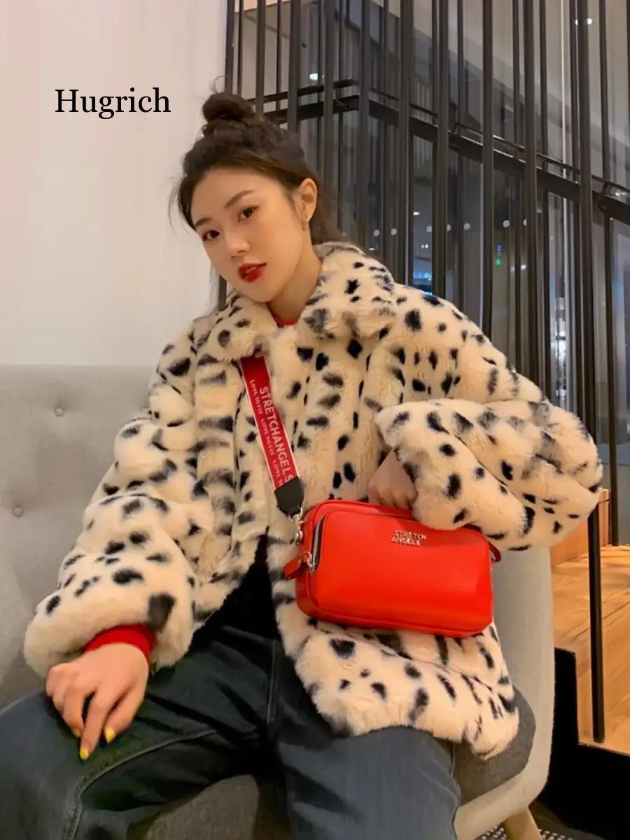 Plush Jacket Women Winter Short 2021 New Korean Version of Loose Lamb Wool Faux Fur Leopard Print Fur Coat Women Winter