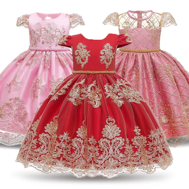 

Girls Princess Kids Dresses for Girls Tutu Lace Flower Embroidered Ball Gown Baby Girls Clothes Children Wedding Party Dress