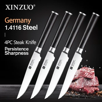 

XINZUO 1/4pcs Steak Knife Set Germany 1.4116 Steel Stainless Steel 5" inch Kitchen Knives Universal Knife with Pakkawood Handle