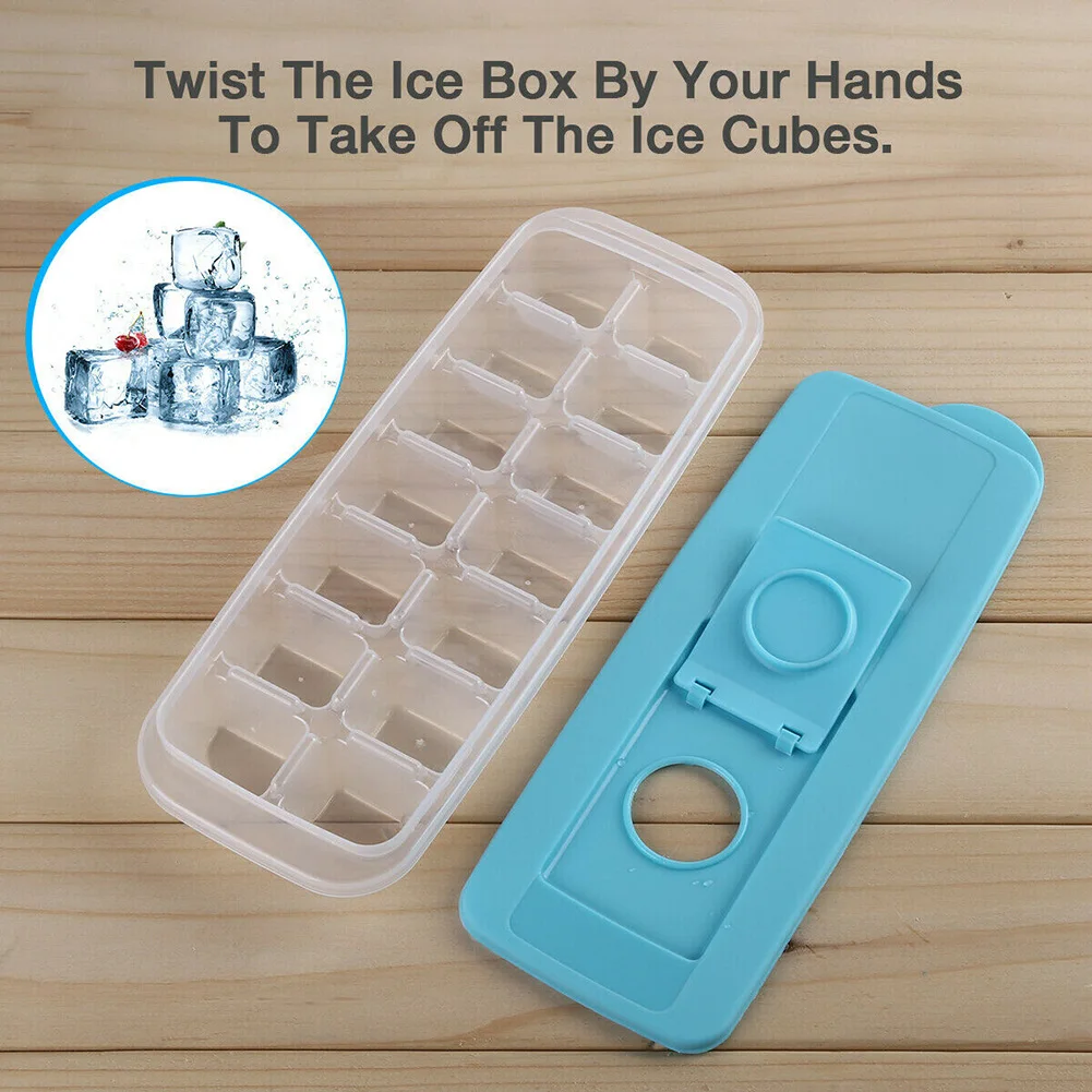 14 Grid Ices Cubes Tray Maker with Removable Lid Cocktails Whiskey Square