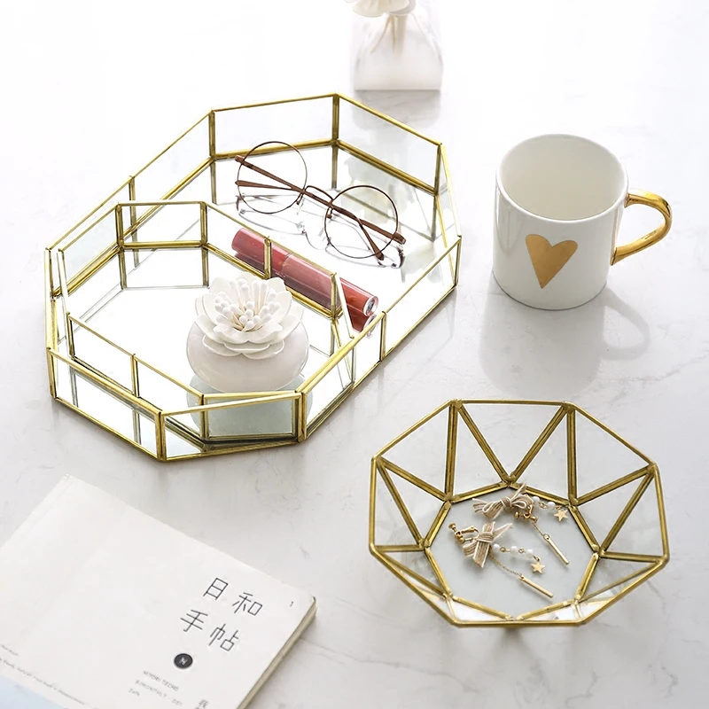 Поднос для хранения из скандинавского стекла Золотая винтажная тарелка