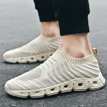 

Man Shoes Knitting Sock Sneakers Man Spring Summer Slip On Flat Shoes Male Plus Size Breathtable Flats Walking tenis Female