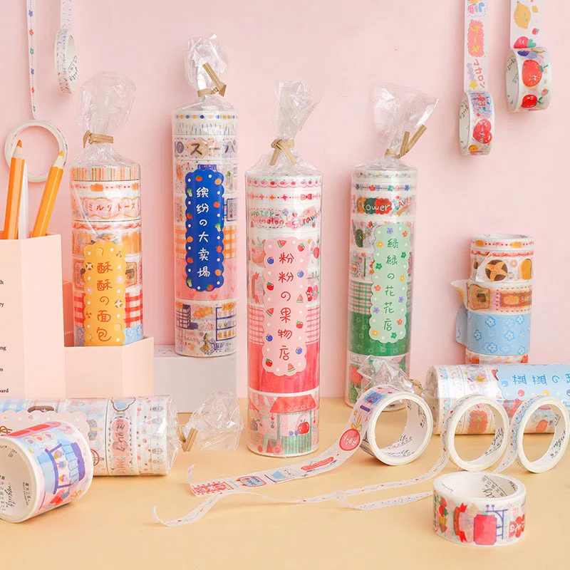 8Pcs Kawaii Bread Washi Tape Dessert Decorative Adhesive Tape Cute Masking Tapes For Kids Scrapbooking DIY Stationery