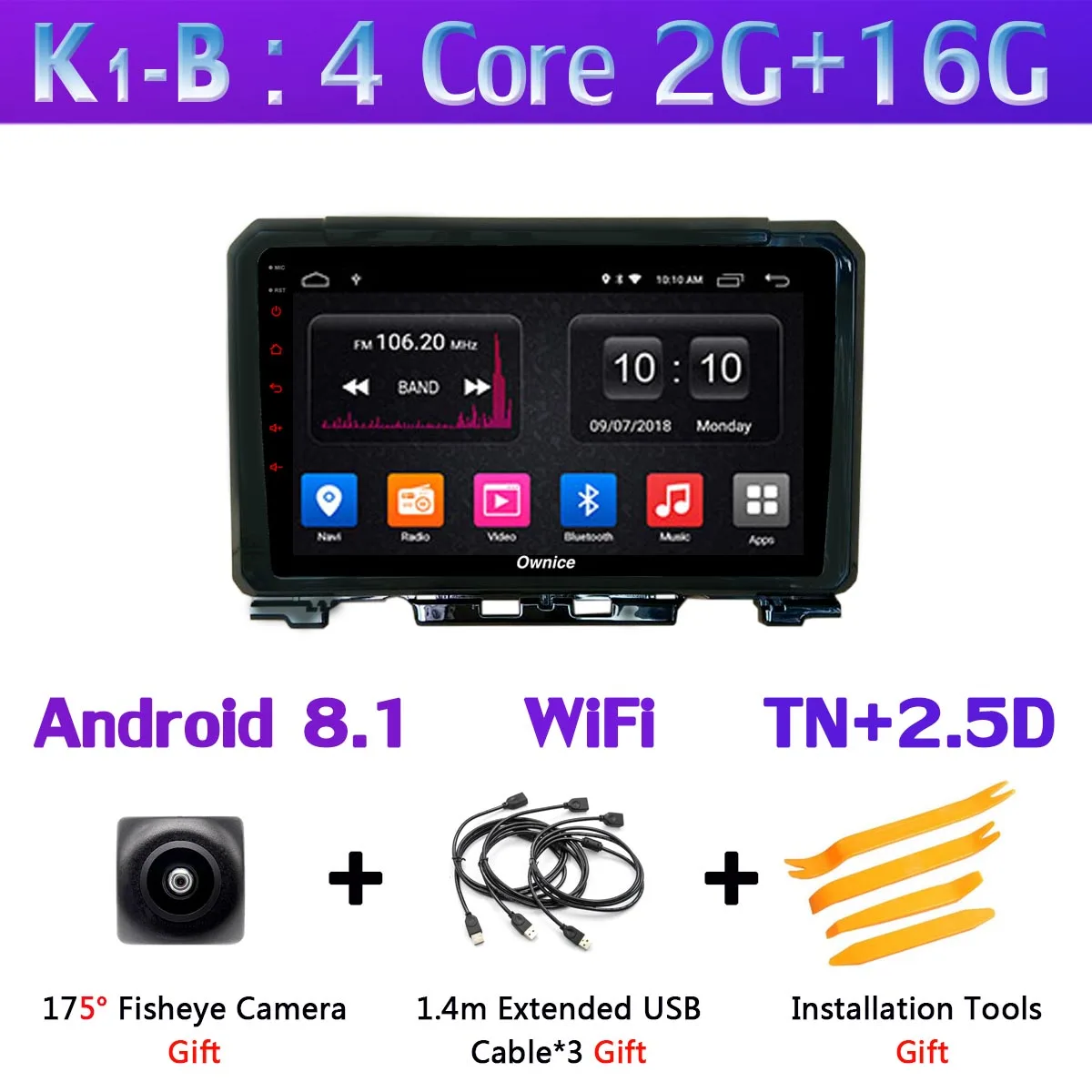Панорамная камера 360 ° 4* камера 4G SIM Android 9,0 8 ядер 4 Гб+ 64 Гб DSP CarPlay автомобильный мультимедийный плеер для Suzuki Jimny автомагнитола gps - Цвет: K1-B