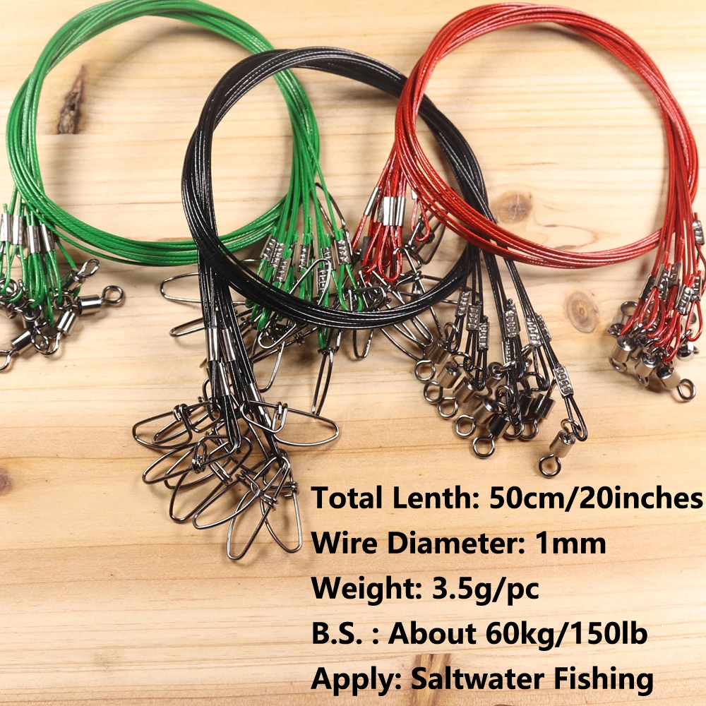 10pcs 50cm 150LB Thick Wire Steel Fishing Leader Trace With Swivel Snap  Lure Jig Hook Connector Saltwater Fishing Accessories