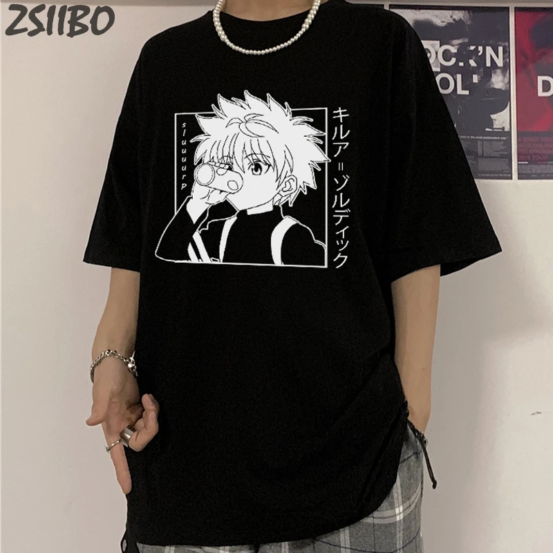 Мужская футболка Kawaii Hunter X унисекс Killua Zoldyck с вырезом лодочкой мягкая аниме-манга