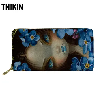 

THIKIN Dark Style Girls Print Women's Wallet Personalized Zipper PU Kawaii Portfel Portable Bag Ladies Money Coin Long Purse