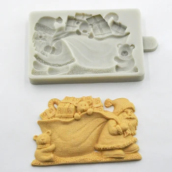 

Santa Claus bear gift bag chocolate pancake soap mold fondant cake border decoration silicone mold kitchen baking tools