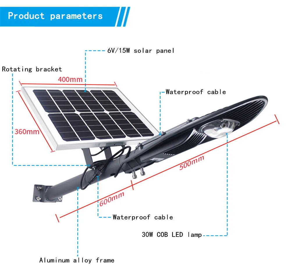 Comprar Gran oferta de Control remoto Super brillante 6V 15W Solar buitenlampara 30W COB LED farola 800LM exterior impermeable camino de luz de pared