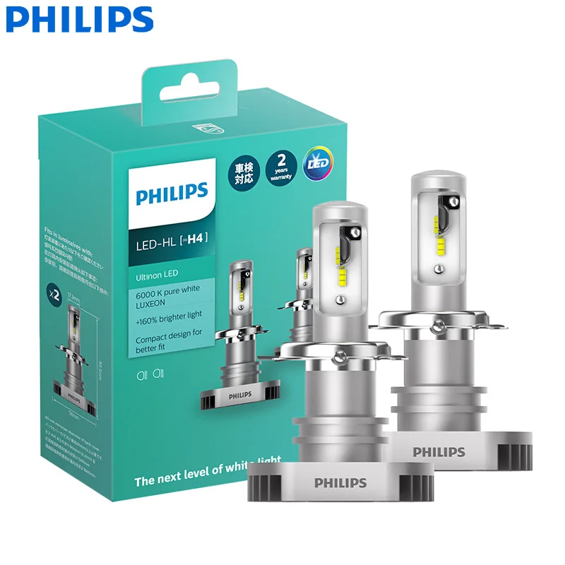 Philips Ultinon светодиодный H4 H7 H8 H11 H16 9003 HB2 12V 6000 К яркий Автомобильный светодиодный головной свет противотуманные Автомобильные фары+ 160% более яркий, 2X