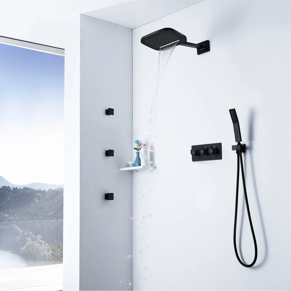 

Wall-in Embedded Concealed Raindance Shower Copper Control Valve with Small Side Spray Black And White with Pattern Shower Set H