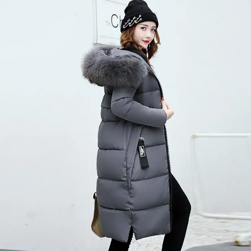 Зимнее женское пальто с капюшоном, меховой воротник, Толстая теплая длинная куртка, Женское пальто, длинное приталенное пальто с большим мехом для девочек, пуховик, парка - Цвет: photo color
