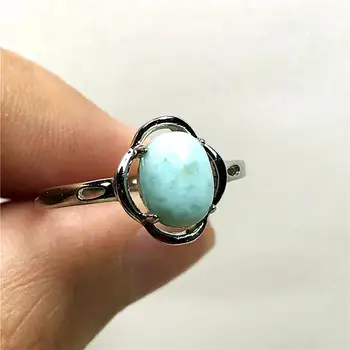 

8x6mm Natural Blue Larimar Beads Ring Jewelry For Woman Lady Man Crystal Oval Silver Water Pattern Stone Adjustable Ring AAAAA